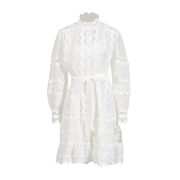 Elegant Court Style 2025 Summer New Collar Lace Embroidery Strap Lotus Side Lantern Sleeve Dress